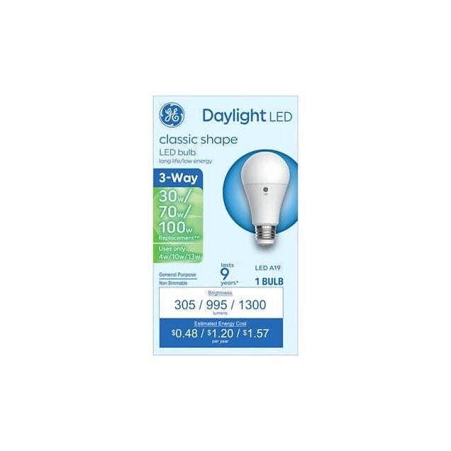 GE 3/9/13W Daylight A19 Medium Base 3-Way LED Light Bulb GE 3/9/13W Daylight A19 Medium Base 3-Way LED Light Bulb