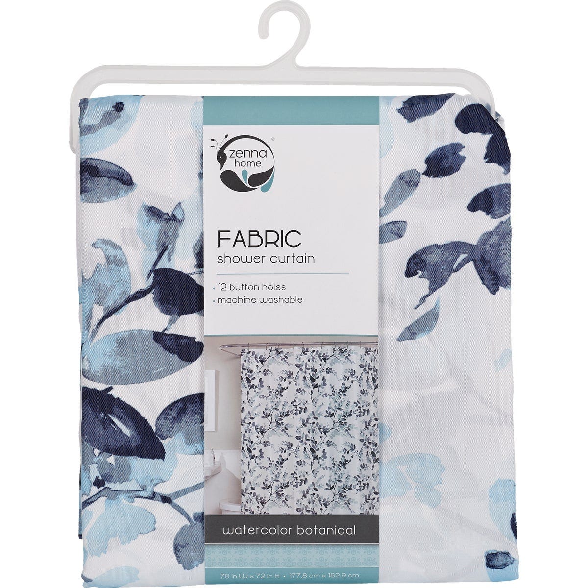 Zenna Home 70 In. x 72 In. Watercolor Botanical Blue Decorative Fabric Shower Curtain - photo 2