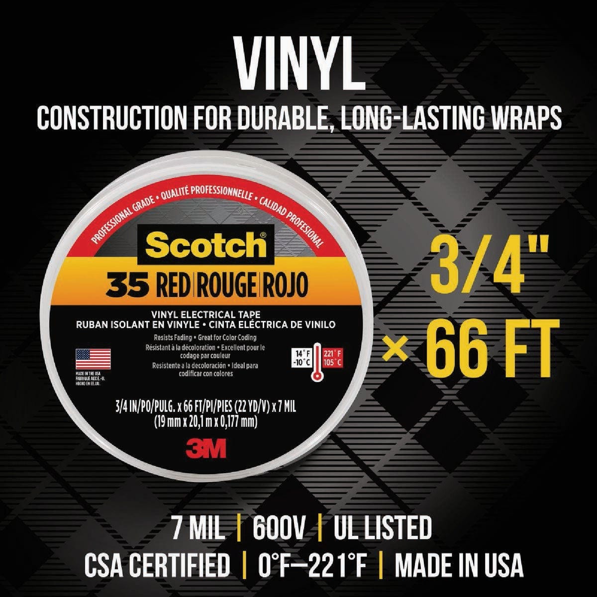 Scotch #35 3/4 In. x 66 Ft. Red Vinyl Electrical Tape - photo 4