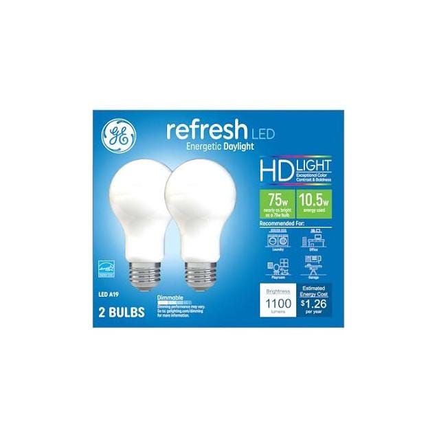 GE 10.5W Daylight Medium Base Refresh HD+ LED Light Bulb (2-Pack)