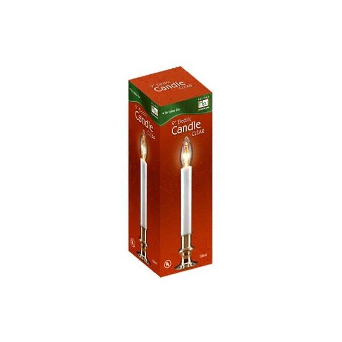 Holiday Wonderland 9 In. White/Brass Christmas Electric Candle, Clear Flame