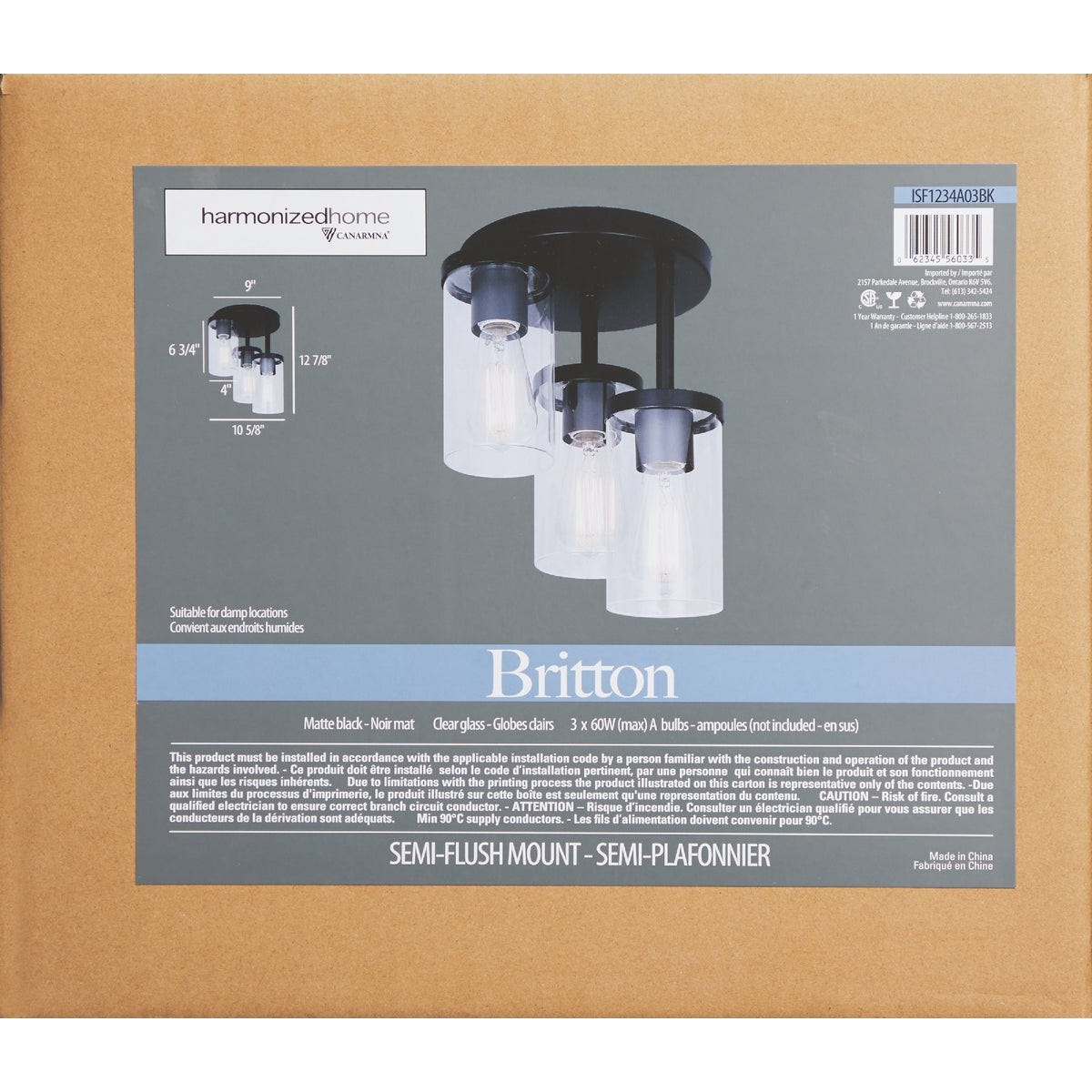 Canarm Britton 3-Light Black Semi-Flush Mount Ceiling Light Fixture - photo 2 Canarm Britton 3-Light Black Semi-Flush Mount Ceiling Light Fixture - photo 2