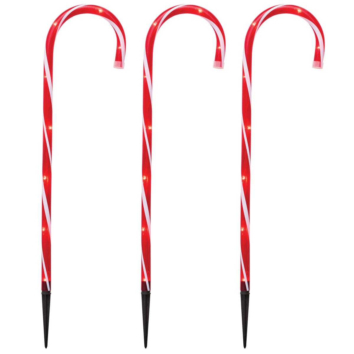Holiday Wonderland 26 In. Red Mini Bulb Lighted Candy Cane Pathway Marker (3-Pack)