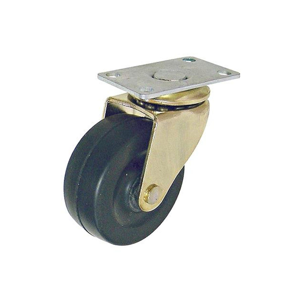 TruGuard 2 In. Black Soft Rubber with Brass Finish Plate Wheel Caster (2-Pack)