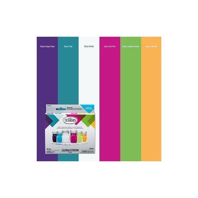 Testors 6-Color Trendy Colors Craft & Model Acrylic Paint Set & Brushes, 1/4 Oz. Each