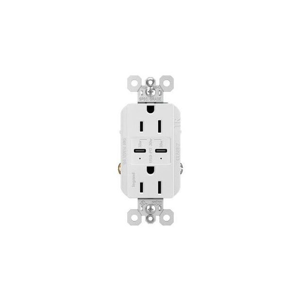Radiant Tamper-Resistant 15A Duplex Outlet with Ultra-Fast Type C/C USB, White Radiant Tamper-Resistant 15A Duplex Outlet with Ultra-Fast Type C/C USB, White