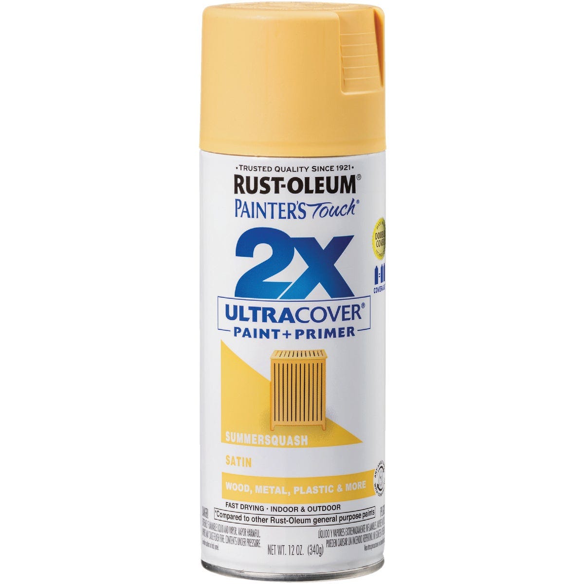 Rust-Oleum Painter's Touch 2X Ultra Cover 12 Oz. Satin Paint + Primer Spray Paint, Summer Squash - photo 2