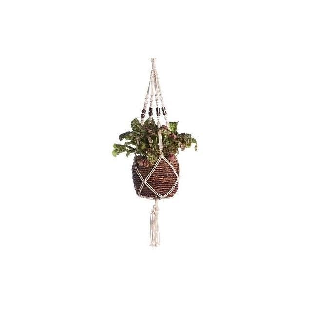 Primitive Planters 42 In. Brown Cotton Beaded Plant Hanger Cord