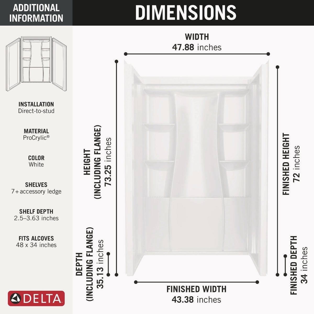 Delta Gloss White Classic 500 Shower Wall Set - photo 2 Delta Gloss White Classic 500 Shower Wall Set - photo 2