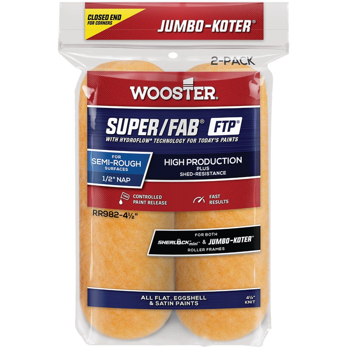 Jumbo-Koter S/F FTP 4-1/2 In. x 1/2 In. Knit Roller Cover (2-Pack)
