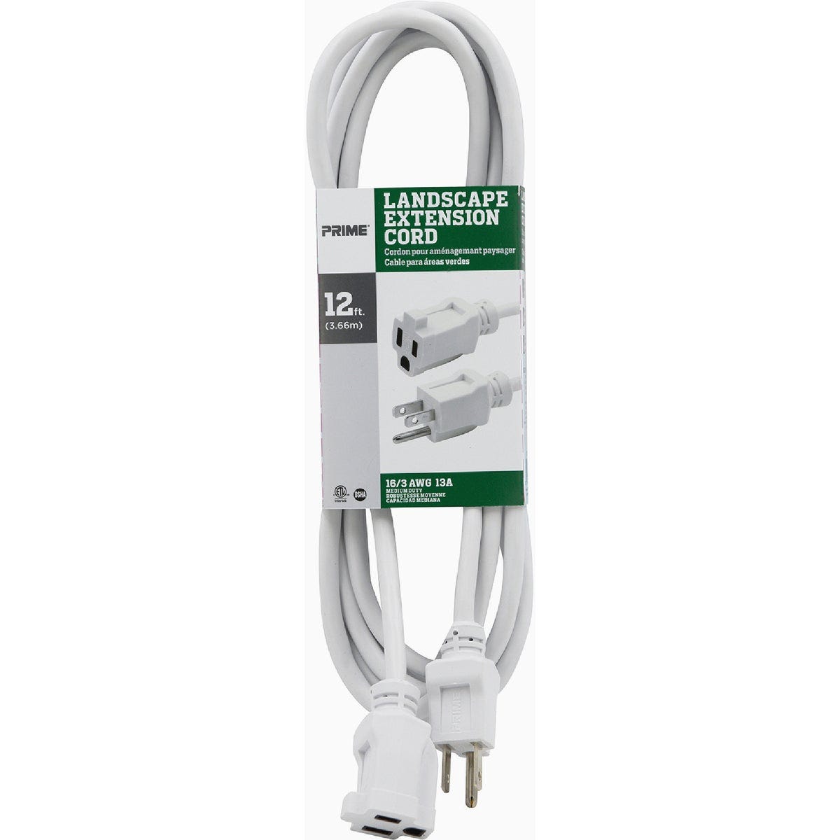 Prime 12 Ft. 16/3 SJTW White Landscape Extension Cord Prime 12 Ft. 16/3 SJTW White Landscape Extension Cord