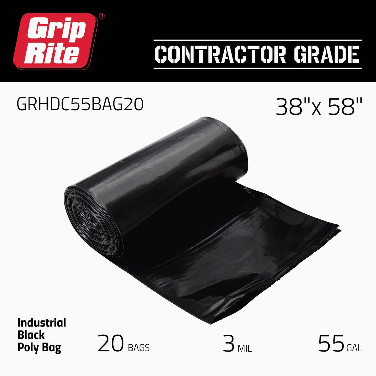 Grip-Rite 55 Gal. Contractor Black Trash Bag (20-Count.) - photo 2