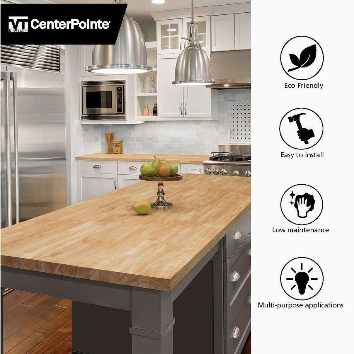 VT Industries CenterPointe 50 In. L x 25 In. D x 1.5 In. T Unfinished Hevea Wood Butcher Block Countertop with Square Edge - photo 5