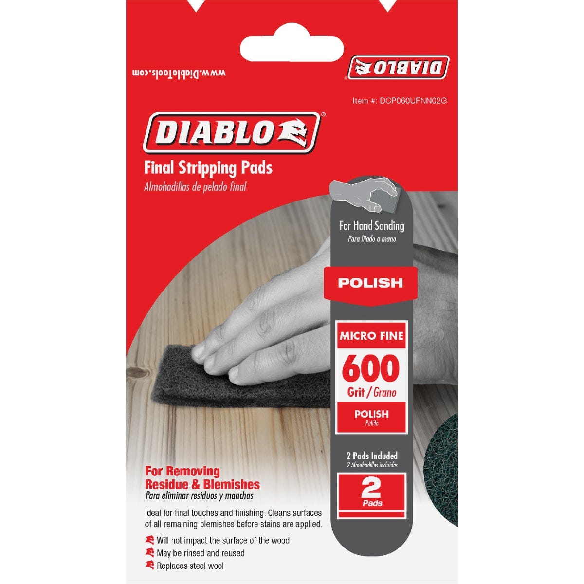 Diablo 4 In. x 6 In. 600-Grit (Micro Fine) Stripping Final Finishing Pad (2-Pack)