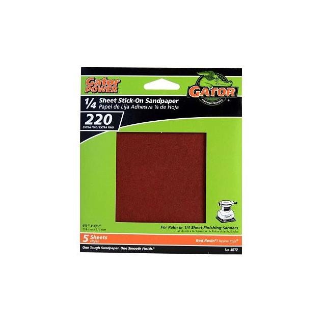 Gator 5-Pack 220 Grit 1/4-Sheet Stick-On Sandpaper