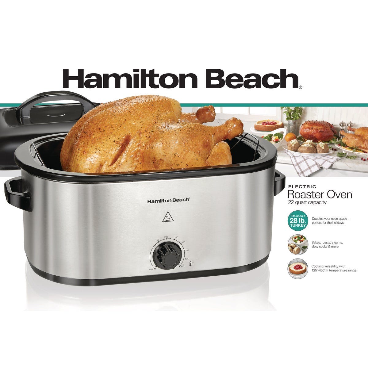 Hamilton Beach 22 Qt. Stainless Steel Electric Roaster Oven with Black Lid - photo 2 Hamilton Beach 22 Qt. Stainless Steel Electric Roaster Oven with Black Lid - photo 2
