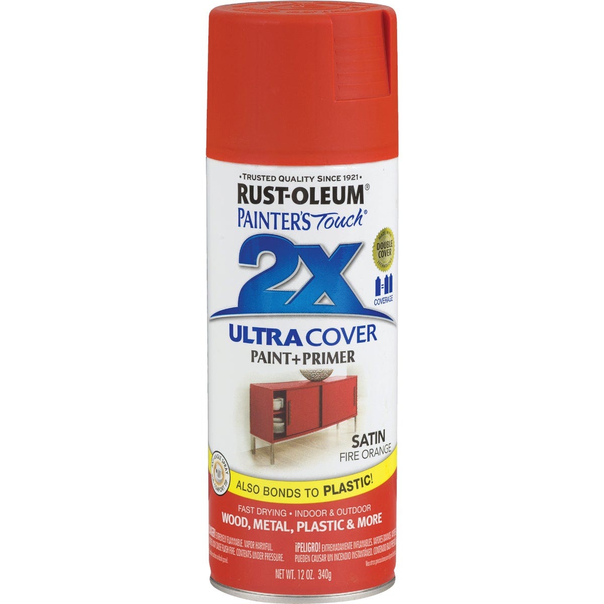 Rust-Oleum Painter's Touch 2X Ultra Cover 12 Oz. Satin Paint + Primer Spray Paint, Fire Orange - photo 2 Rust-Oleum Painter's Touch 2X Ultra Cover 12 Oz. Satin Paint + Primer Spray Paint, Fire Orange - photo 2