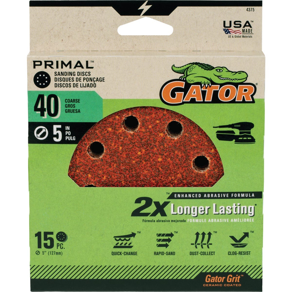 Gator 5 In. 8-Hole 40-Grit Hook & Loop Sanding Disc (15-Pack)