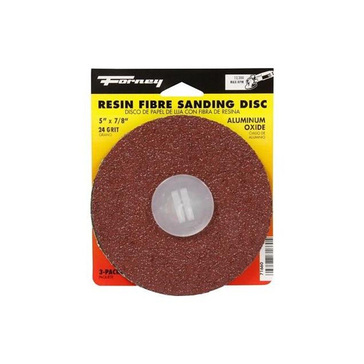 Forney 5 In. x 7/8 In. Arbor 24 Grit Resin Fibre Sanding Disc, Aluminum Oxide