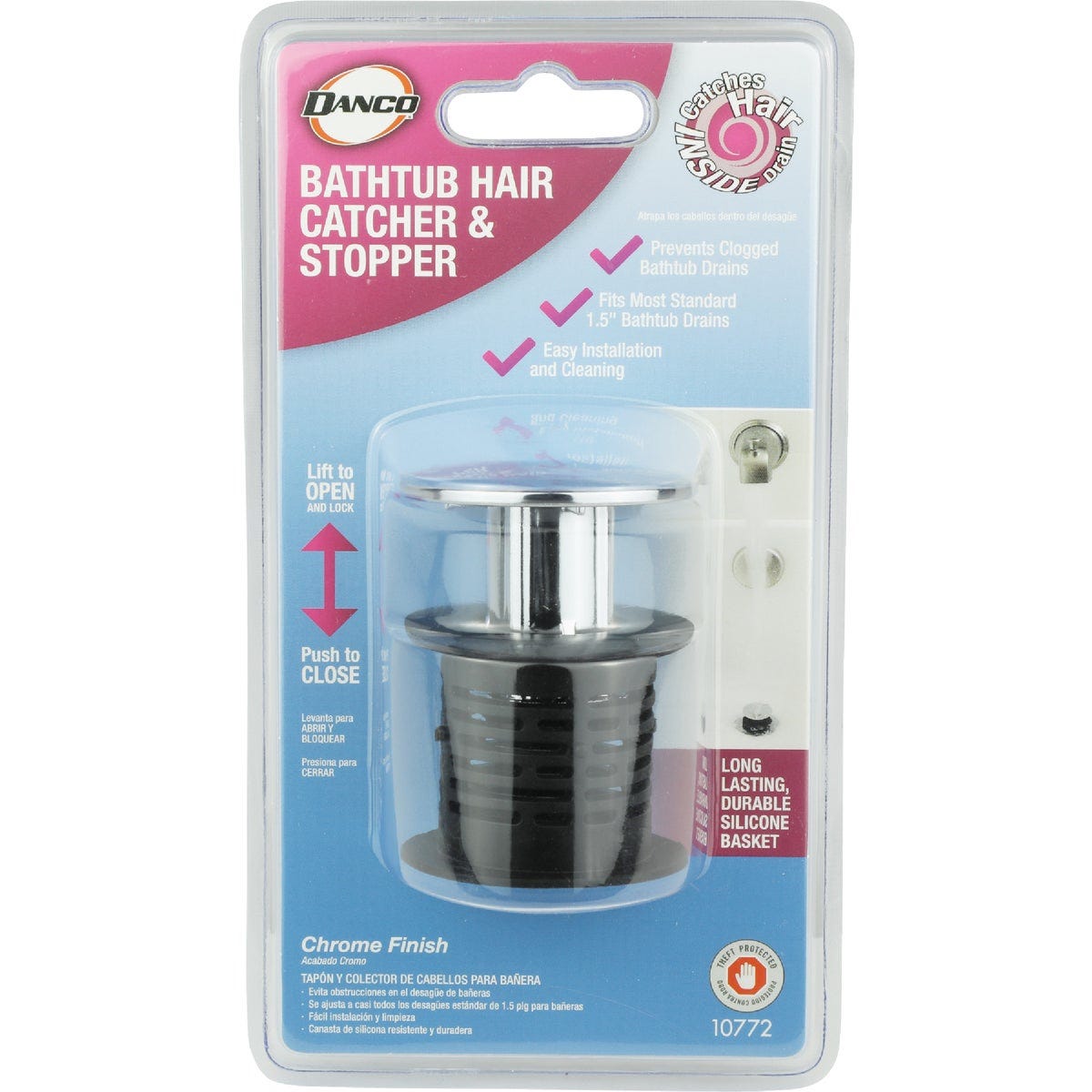 Danco 1-1/2 In. 2-in-1 Hair Catcher and Tub Drain Strainer with Chrome Finish - photo 2