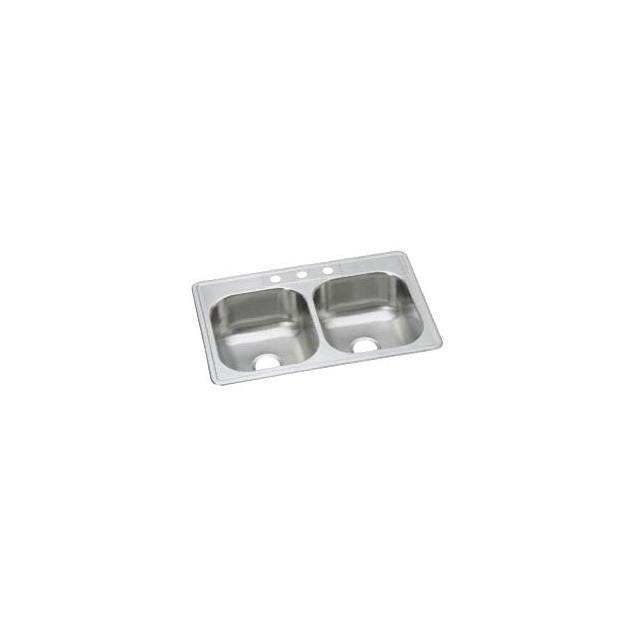Elkay Dayton 33 In. x 22 In. x 8-1/16 In. Satin Finish Double Offset Bowls Kitchen Sink, Stainless Steel