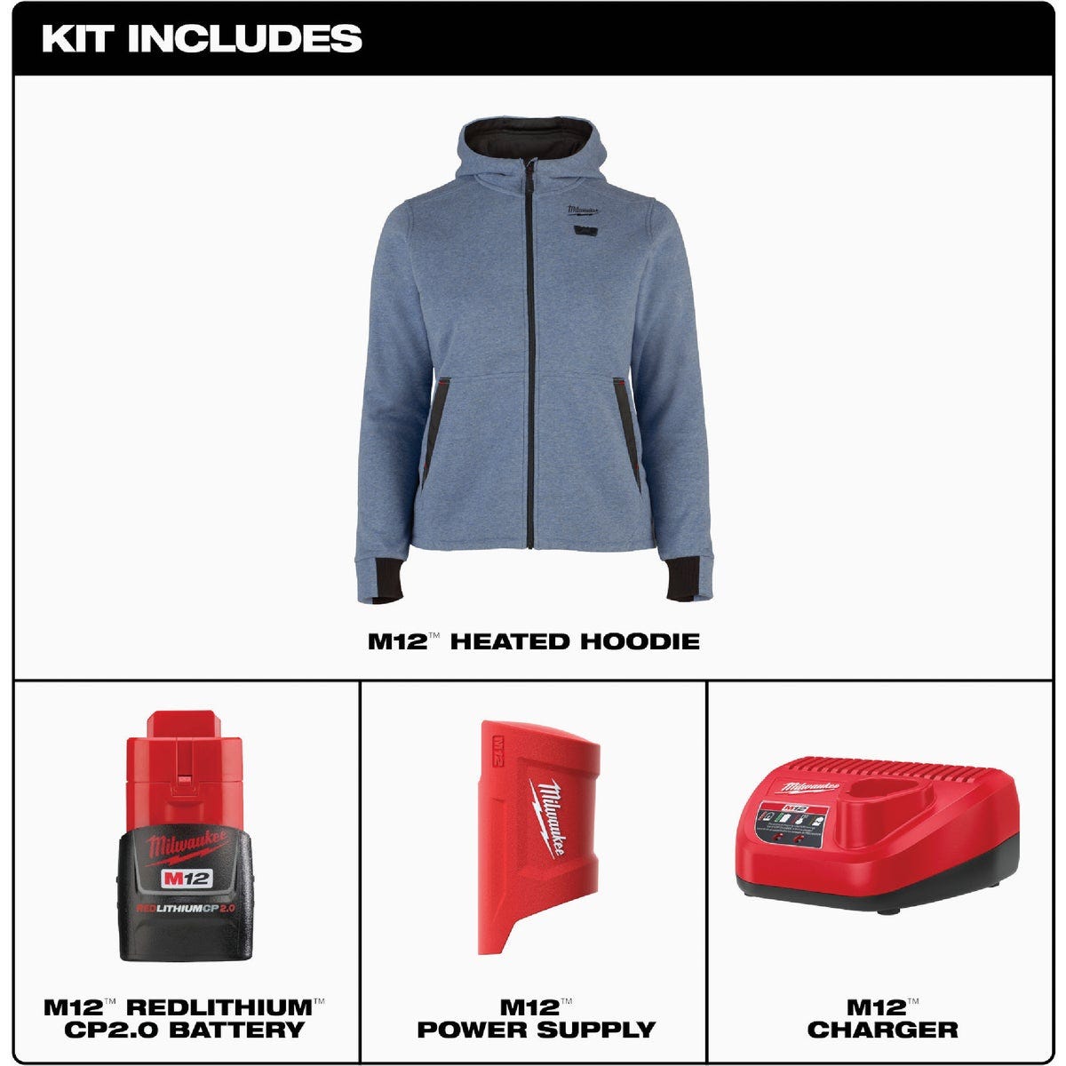 Milwaukee M12 Women's Medium Blue Full-Zip Heated Hoodie Kit - photo 8 Milwaukee M12 Women's Medium Blue Full-Zip Heated Hoodie Kit - photo 8