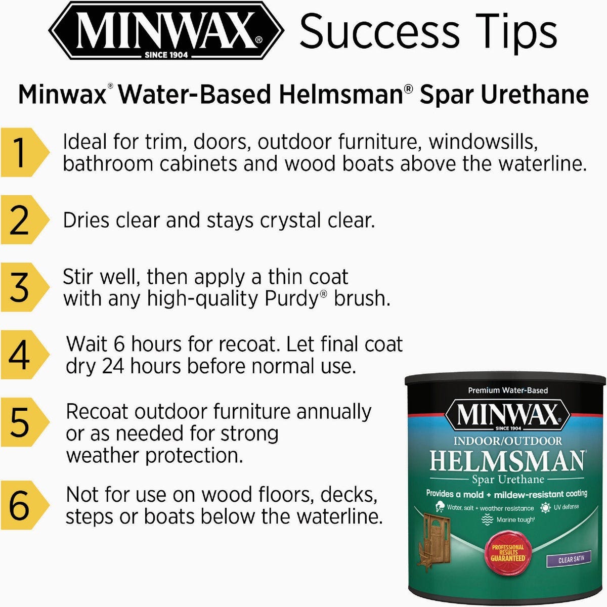 Minwax Water Based Helmsman Indoor/Outdoor Satin Clear Spar Urethane, 1 Qt. - photo 3