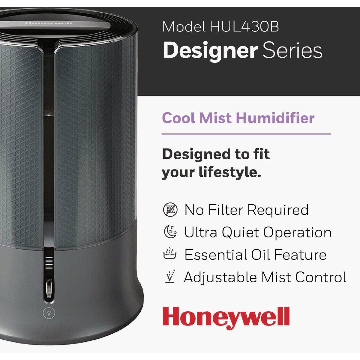 Honeywell 1.25 Gal. Gray Designer Series Cool Mist Humidifier - photo 3 Honeywell 1.25 Gal. Gray Designer Series Cool Mist Humidifier - photo 3