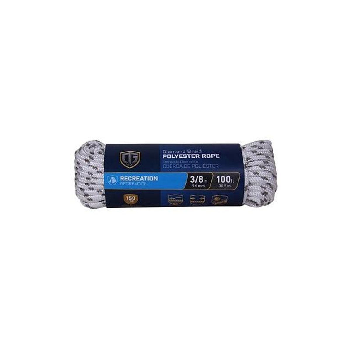 Richelieu 3/8 In. x 100 Ft. White/Gray Diamond Braid Polypropylene Rope