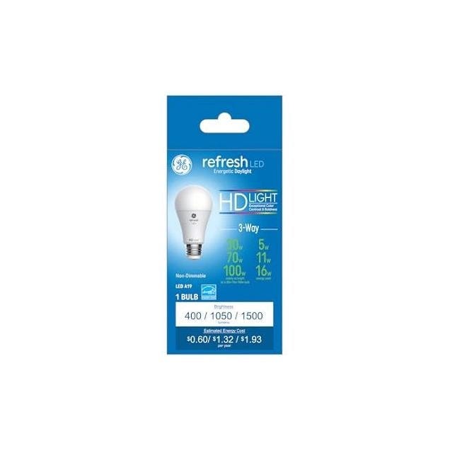GE 5/11/16W Daylight A19 Medium Base 3-Way Refresh HD LED Light Bulb