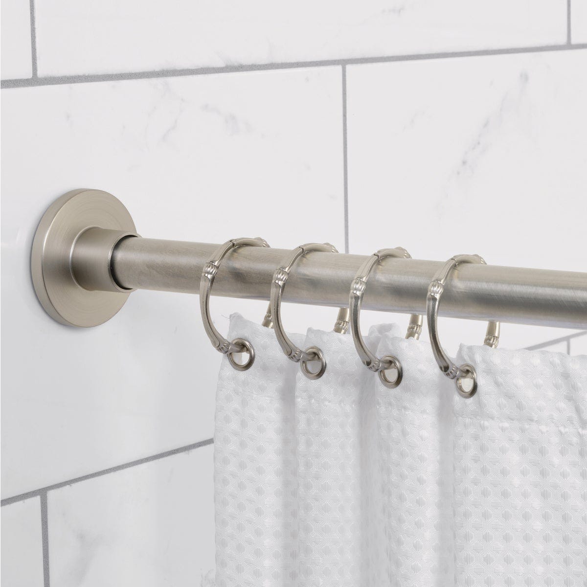 Zenna Home Straight 50 In. to 86 In. Rustproof Stainless Steel Adjustable Tension Shower Curtain Rod, Brushed Nickel - photo 3