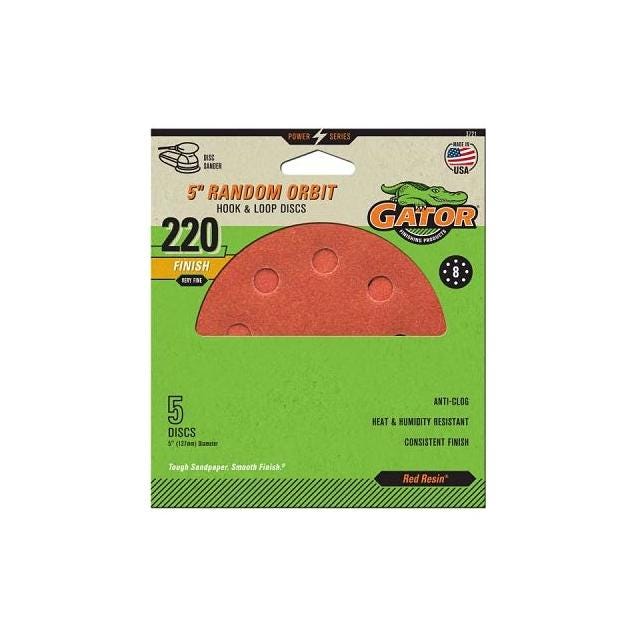 Gator 5 In. 220-Grit Aluminum Oxide Red Resin Sanding Discs (5-Pack)