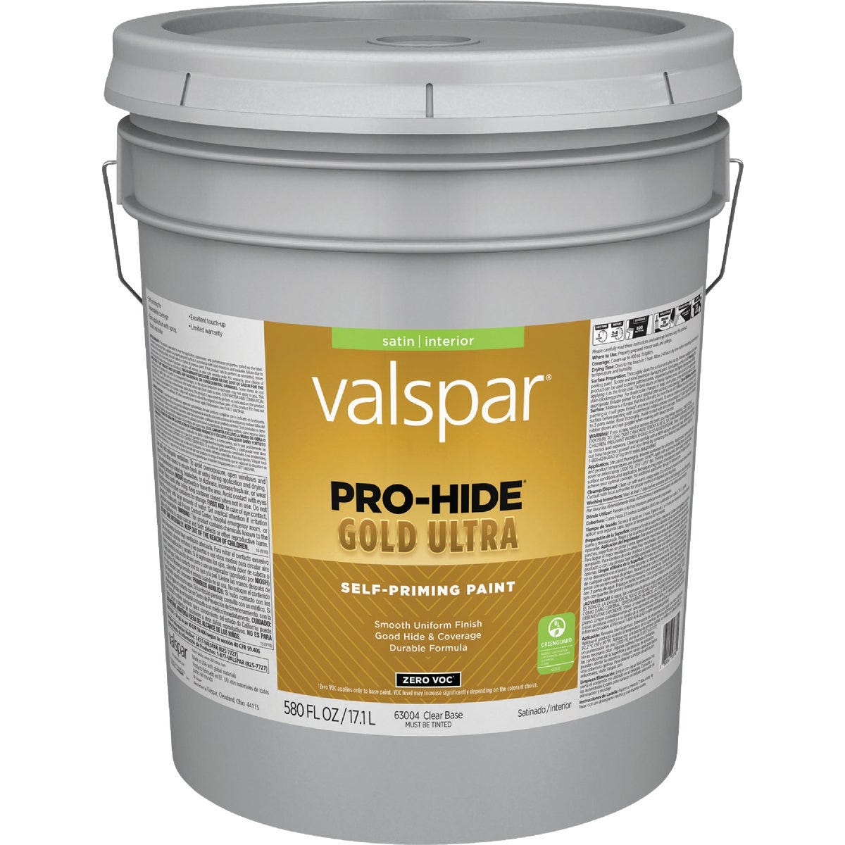 Valspar Pro Hide Gold Ultra Zero VOC Satin Interior Paint, Clear Base, 5 Gal.