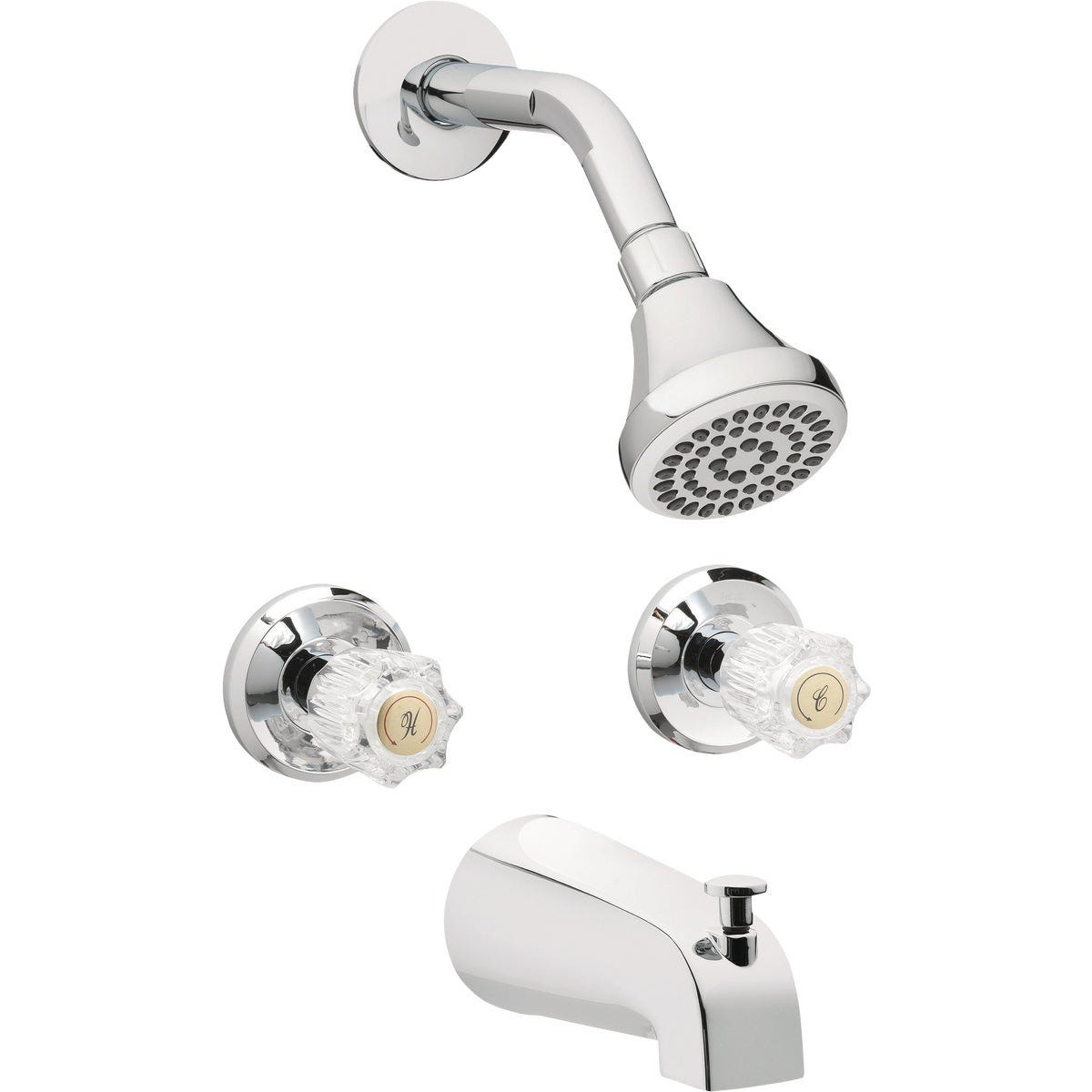 Homepointe Tub & Shower Faucet + Showerhead, 2 Acrylic Handles, Chrome Homepointe Tub & Shower Faucet + Showerhead, 2 Acrylic Handles, Chrome