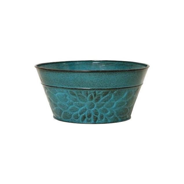Robert Allen IronLite 8 In. Lagoon Green Embossed Sheet Metal Laurel Bowl Planter Robert Allen IronLite 8 In. Lagoon Green Embossed Sheet Metal Laurel Bowl Planter