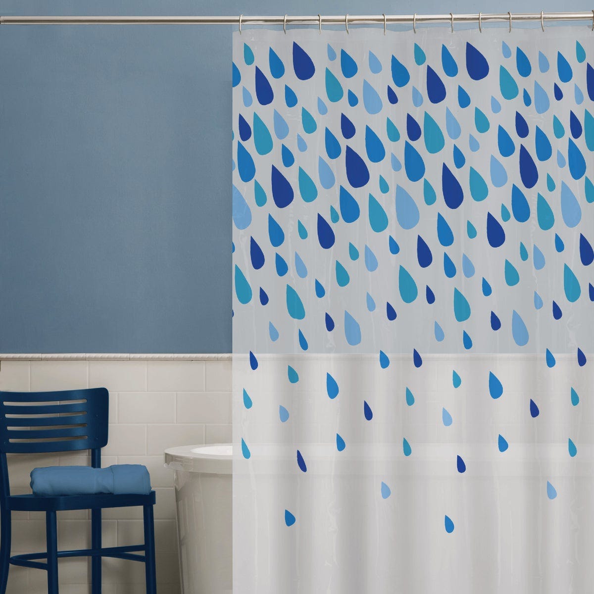 Zenna Home 70 In. x 72 In. Rain Drops Blue Waterproof PEVA Shower Curtain - photo 3
