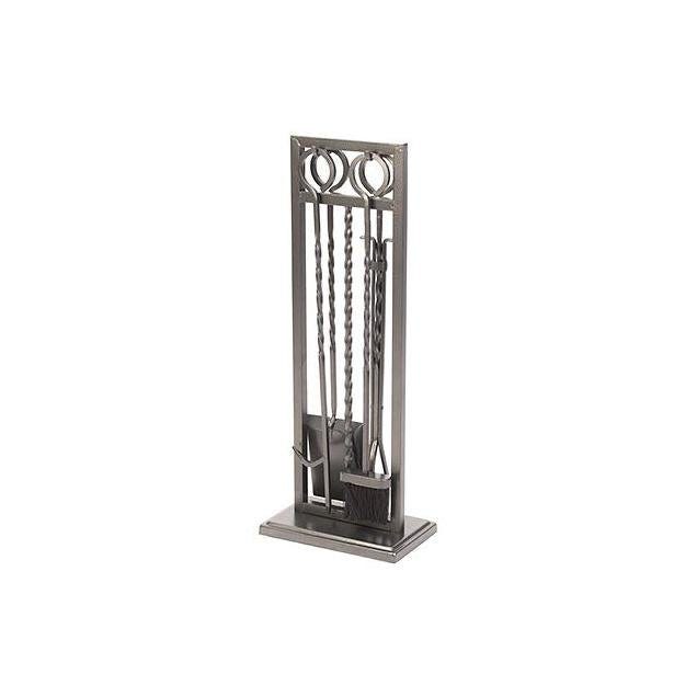 Panacea 5-Piece Modern Twist Antique Iron Steel Fireplace Tool Set Panacea 5-Piece Modern Twist Antique Iron Steel Fireplace Tool Set