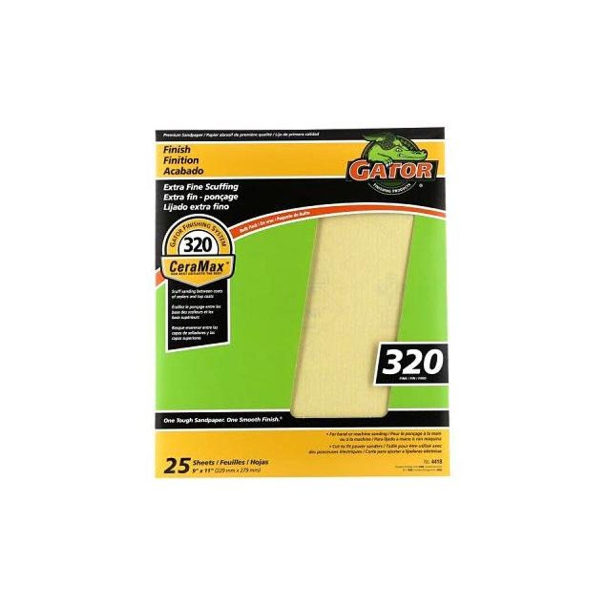 GatorGrit 9 In. x 11 In. 320-Grit Fine Premium Ceramic Sandpaper (25-Pack)
