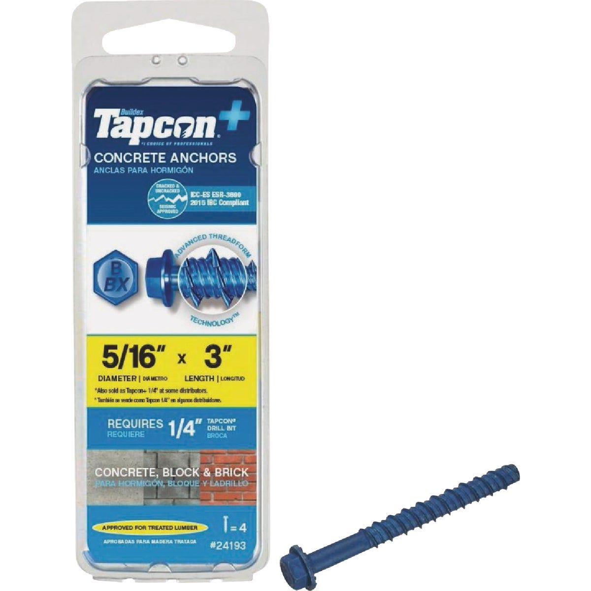 Tapcon 5/16 In. x 3 In. Hex Washer Concrete Screw Anchor (4-Count) Tapcon 5/16 In. x 3 In. Hex Washer Concrete Screw Anchor (4-Count)