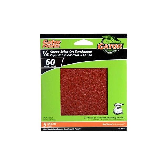 Gator 5-Pack 4-1/2 In. x 4-1/2 In. 60 Grit Aluminum Oxide Sanding Sheets