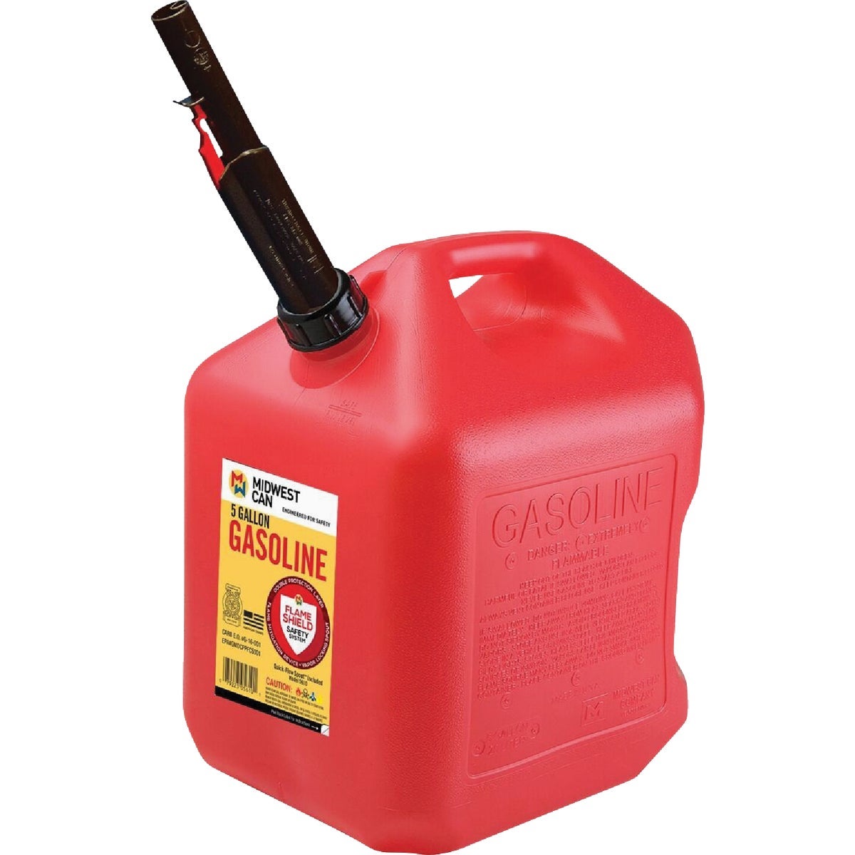 Midwest Can 5 Gal. Plastic Auto Shut Off Gasoline Fuel Can, Red