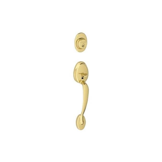 Schlage Plymouth Bright Brass Entry Door Handleset with Flair Lever
