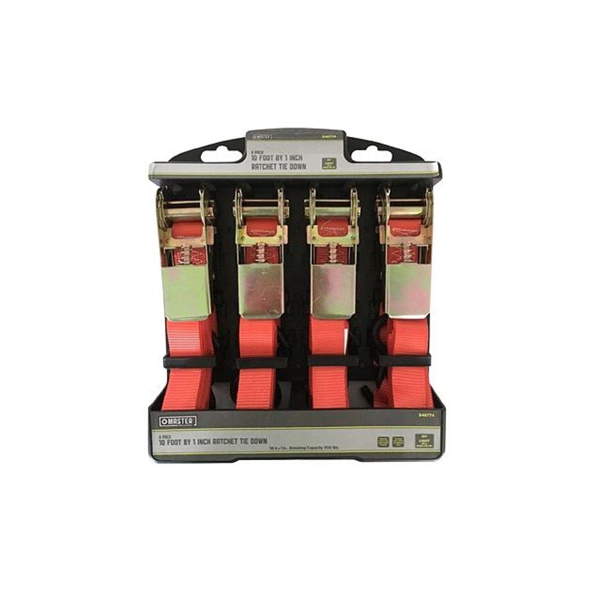 Master Mechanic 1 In. x 10 Ft. 1200 Lb. Ratchet Strap with S-Hooks (4-Pack)