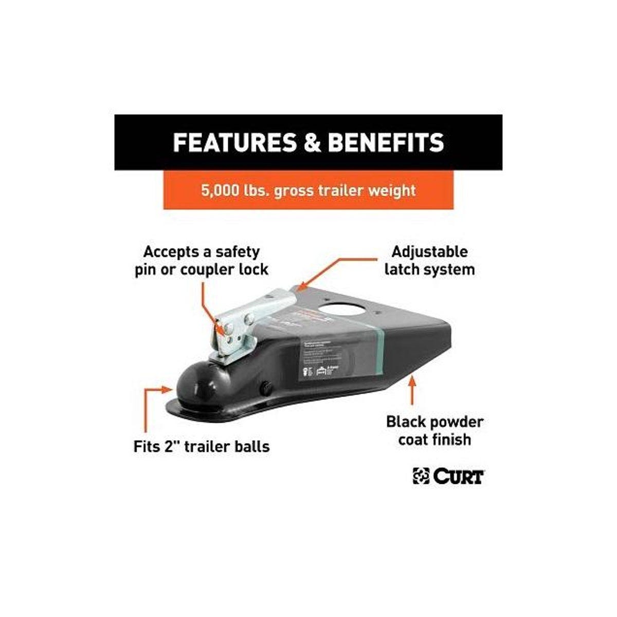 Curt Black A-Frame Trailer Coupler, 2 In. Hitch Ball, 5,000 Lb. Strength - photo 3 Curt Black A-Frame Trailer Coupler, 2 In. Hitch Ball, 5,000 Lb. Strength - photo 3
