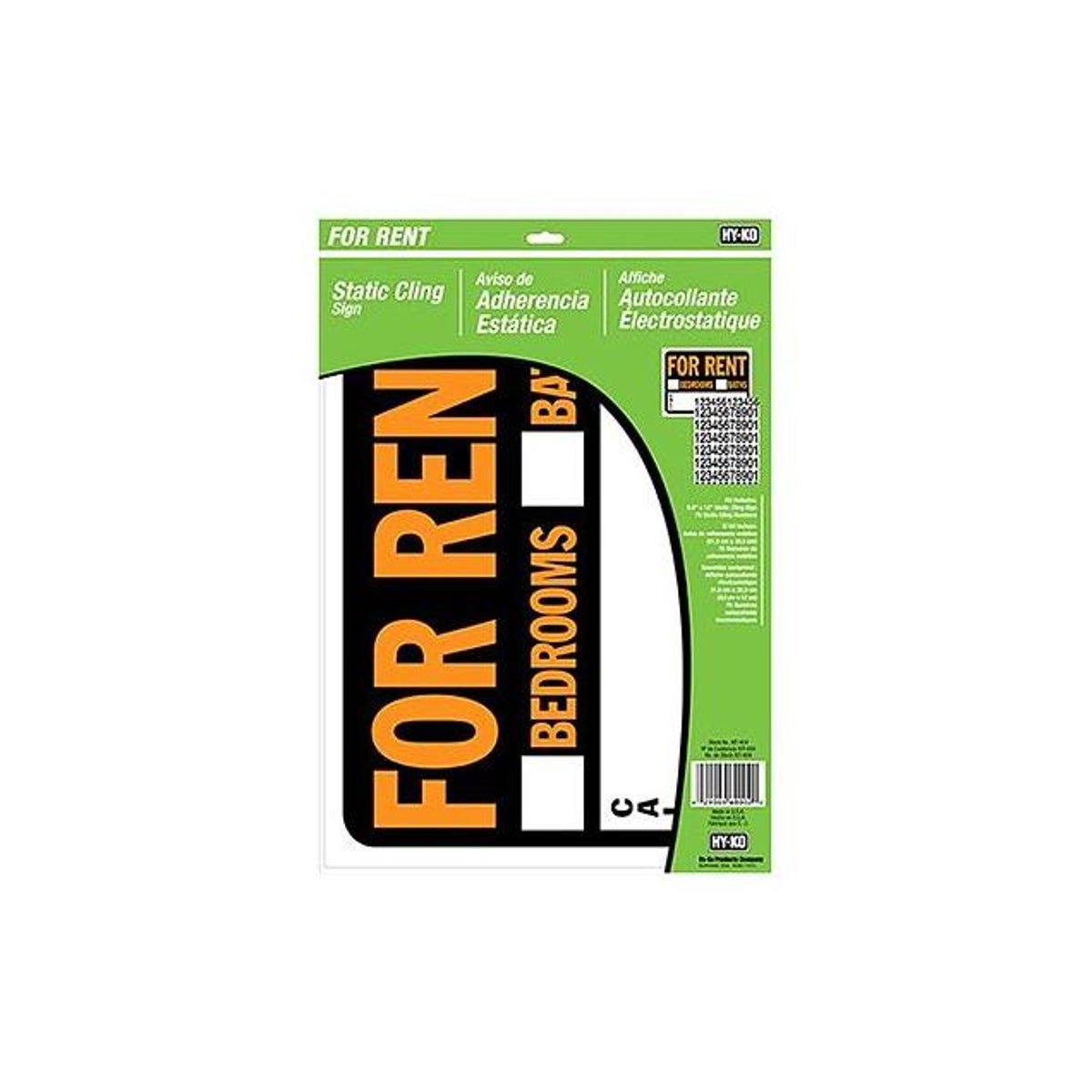 Hy-Ko 8.5 In. x 12 In. Static Cling "For Rent" Sign