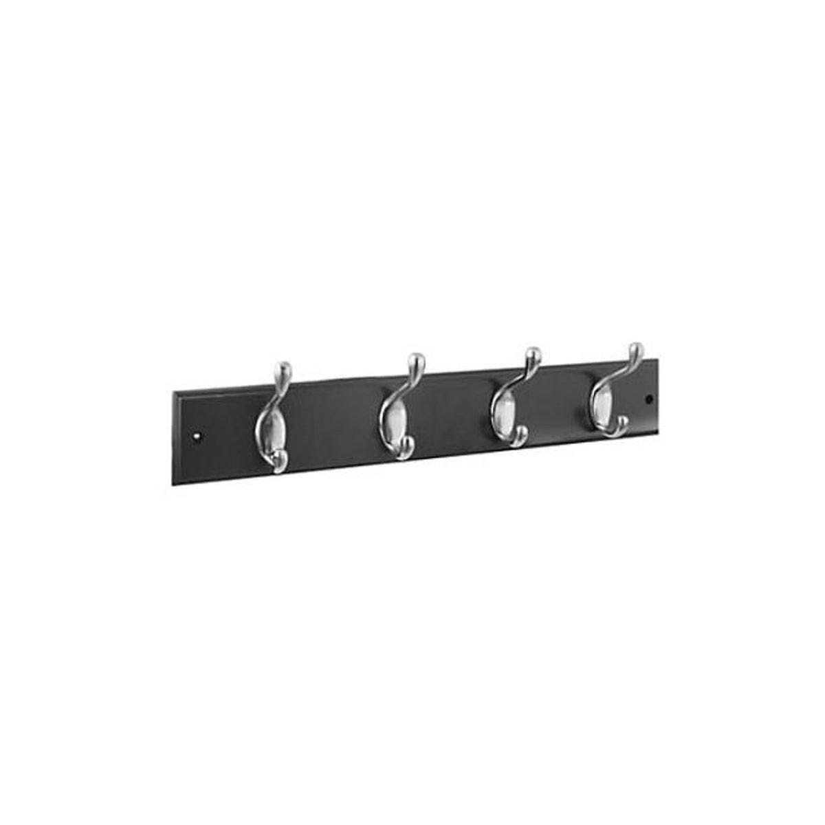 National Hardware 18 In. Black Rail Coat & Hat Hook Rail with 4 Satin Nickel Hooks