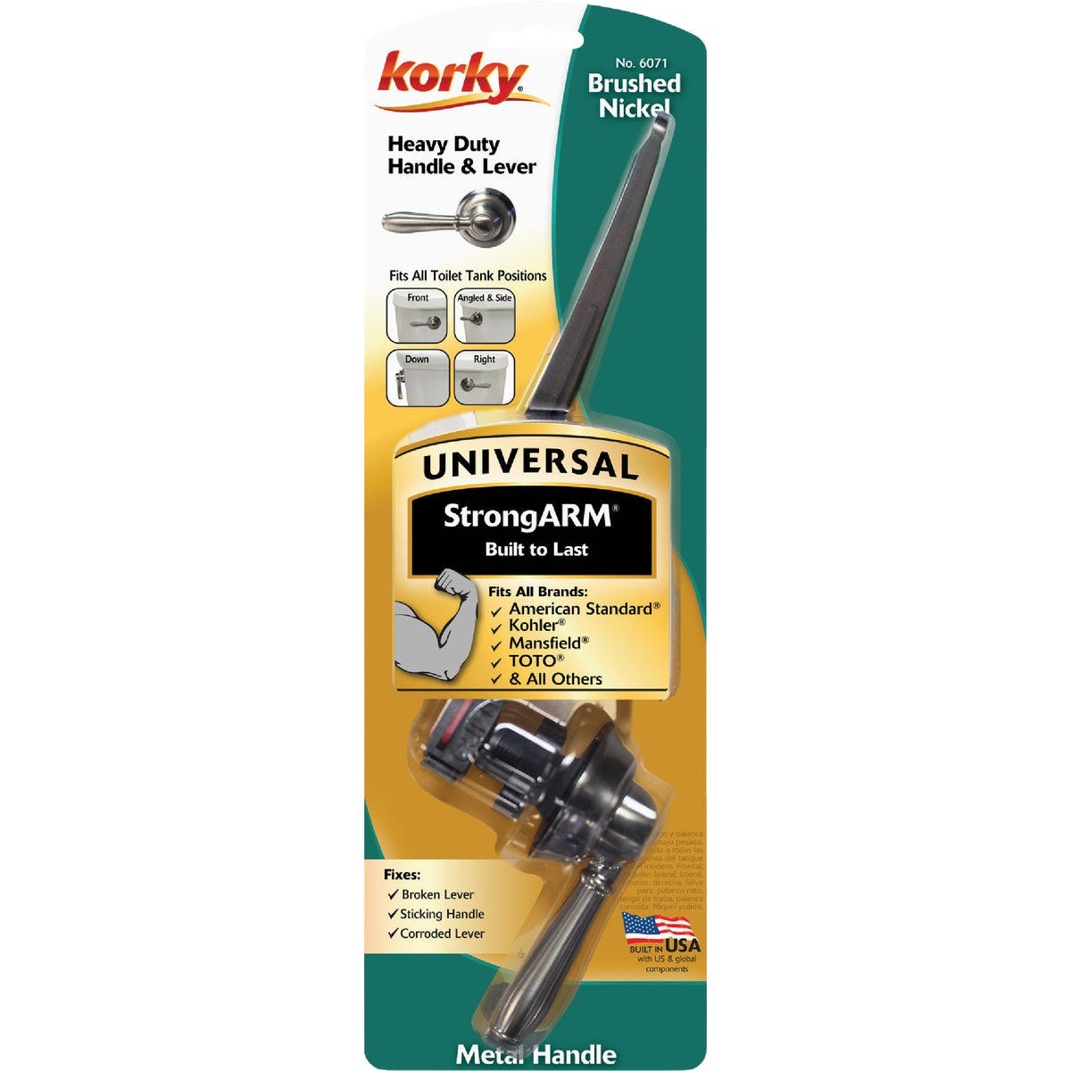 Korky StrongARM Universal Brushed Nickel Tank Lever with Faucet Style Handle Korky StrongARM Universal Brushed Nickel Tank Lever with Faucet Style Handle