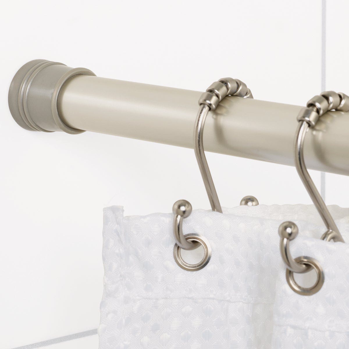Zenna Home Straight 52 In. to 86 In. Rustproof Aluminum Adjustable Tension Shower Curtain Rod, Satin Nickel - photo 3