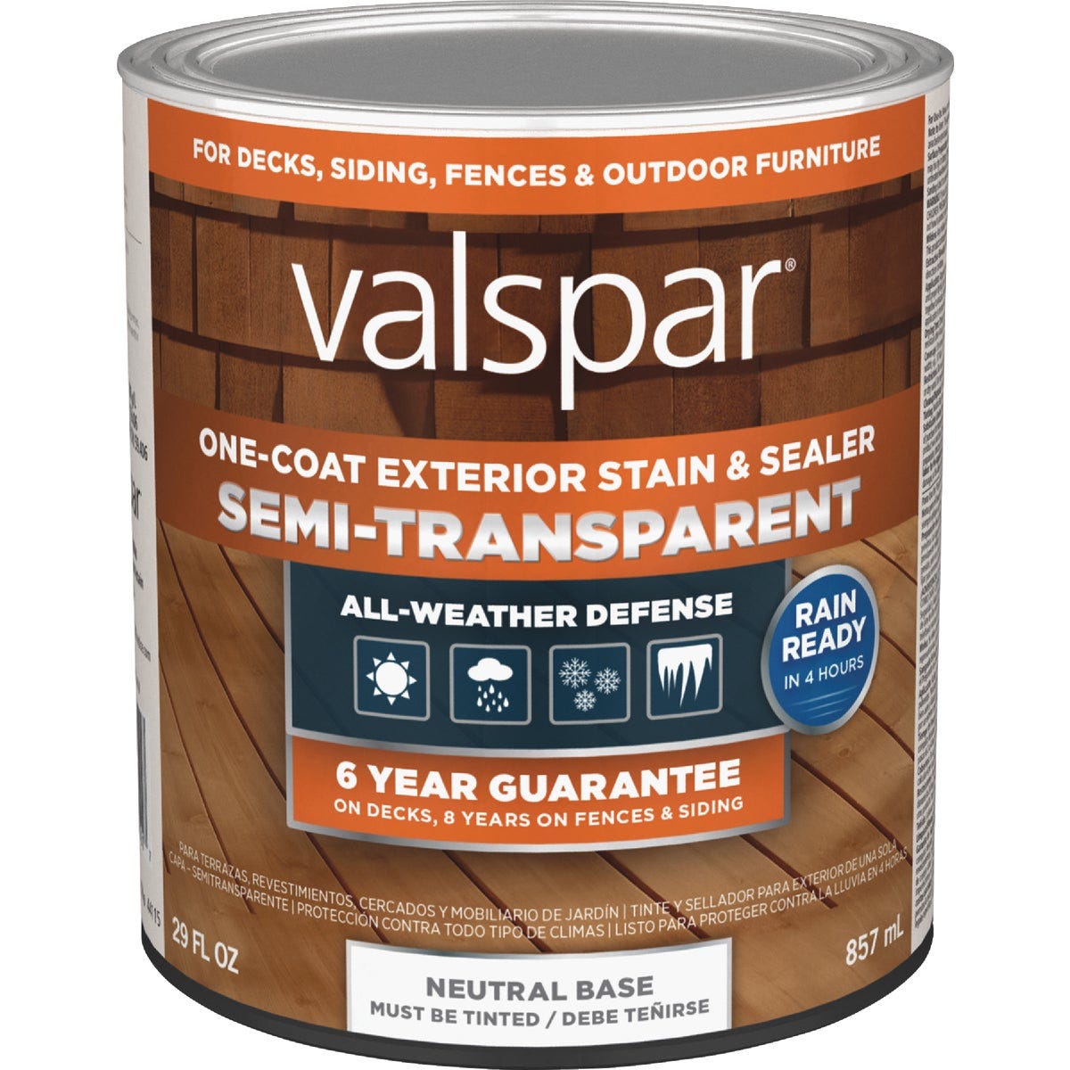 Valspar Semi-Transparent Deck Stain, Neutral Tint Base, 1 Qt. Valspar Semi-Transparent Deck Stain, Neutral Tint Base, 1 Qt.