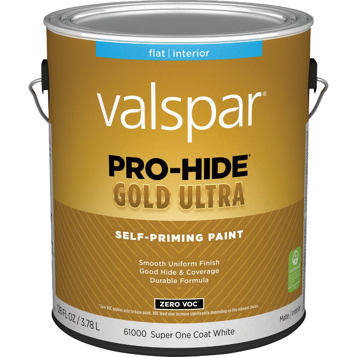 Valspar Pro-Hide Gold Ultra Zero VOC Latex Flat Interior Wall Paint, Super-One Coat White, 1 Gal.